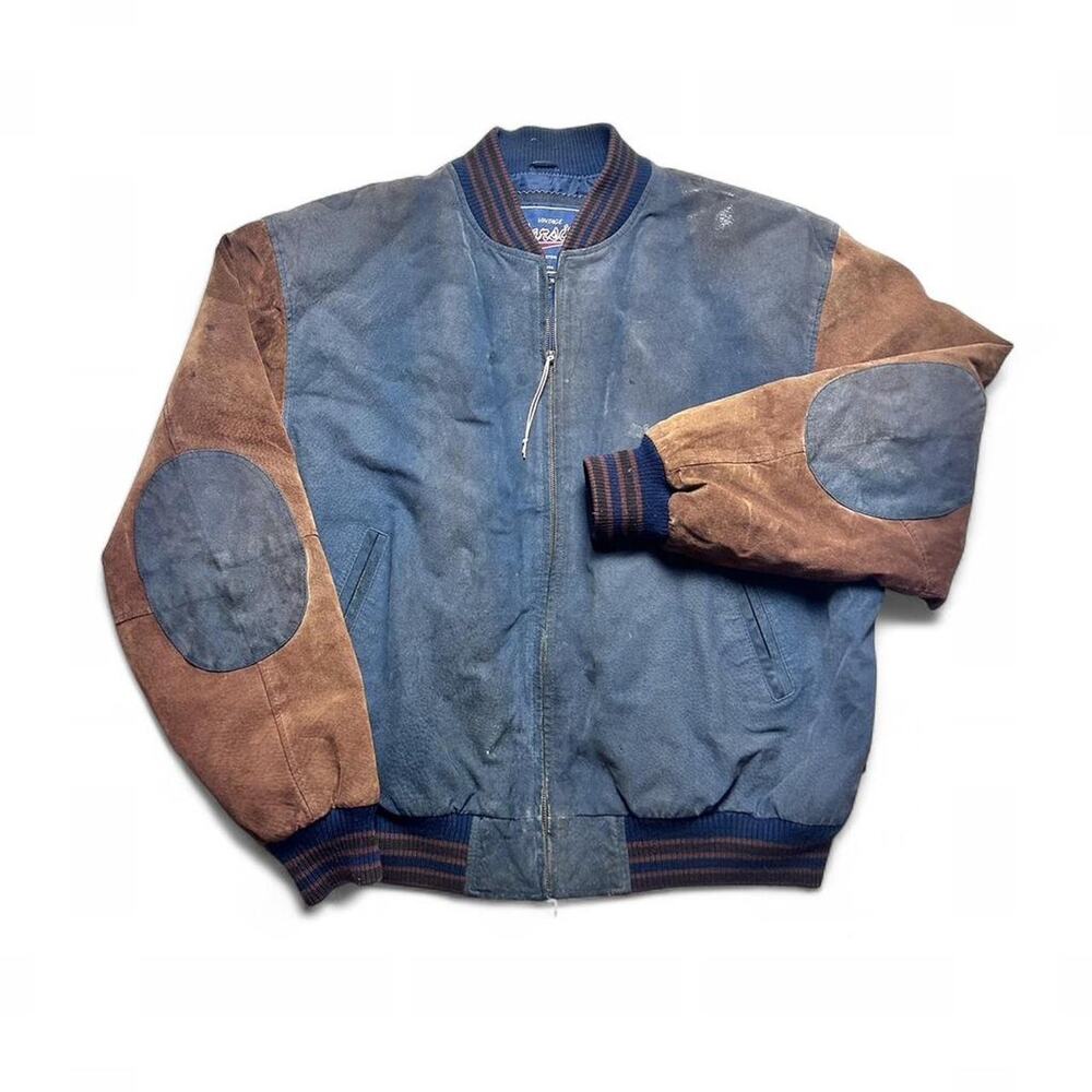 Vintage Varsity 90s Grey Brown Leather Suede Bomber Letterman Jacket XL